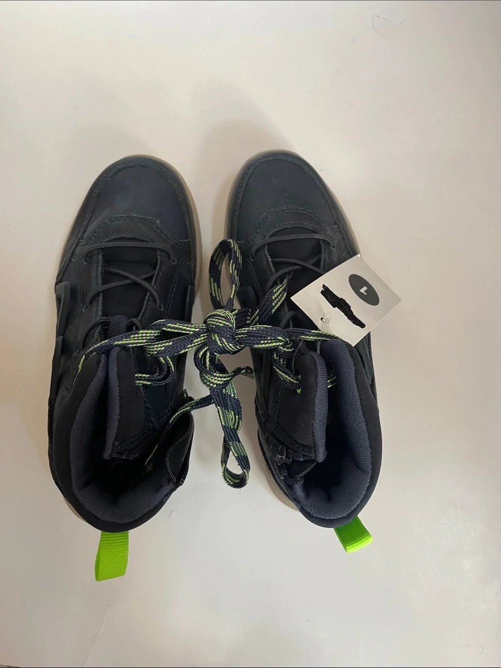 Kids Black Sneakers with Neon Green Accents